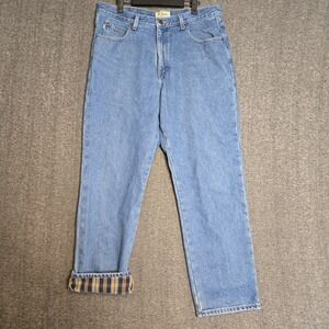 LL Bean Men SZ 35x30 W34 Classic Fit Plaid Flannel Lined Denim Blue Jeans